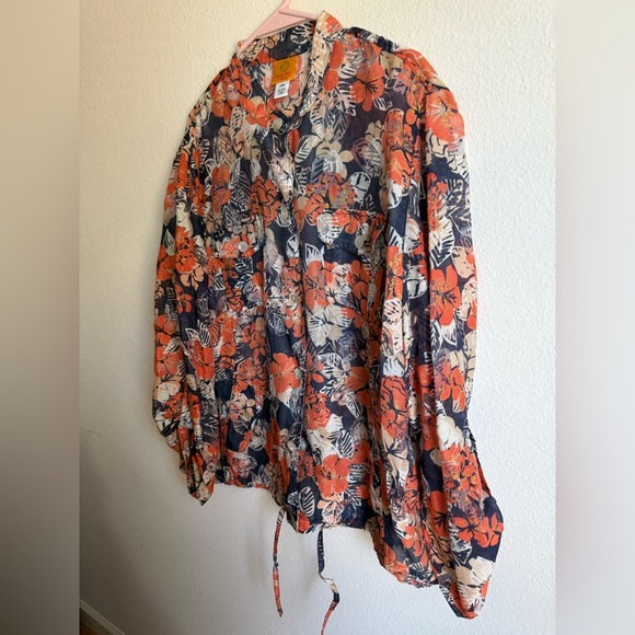 Ruby Rd Floral Sheer Button-Down Blouse - Picture 5 of 9